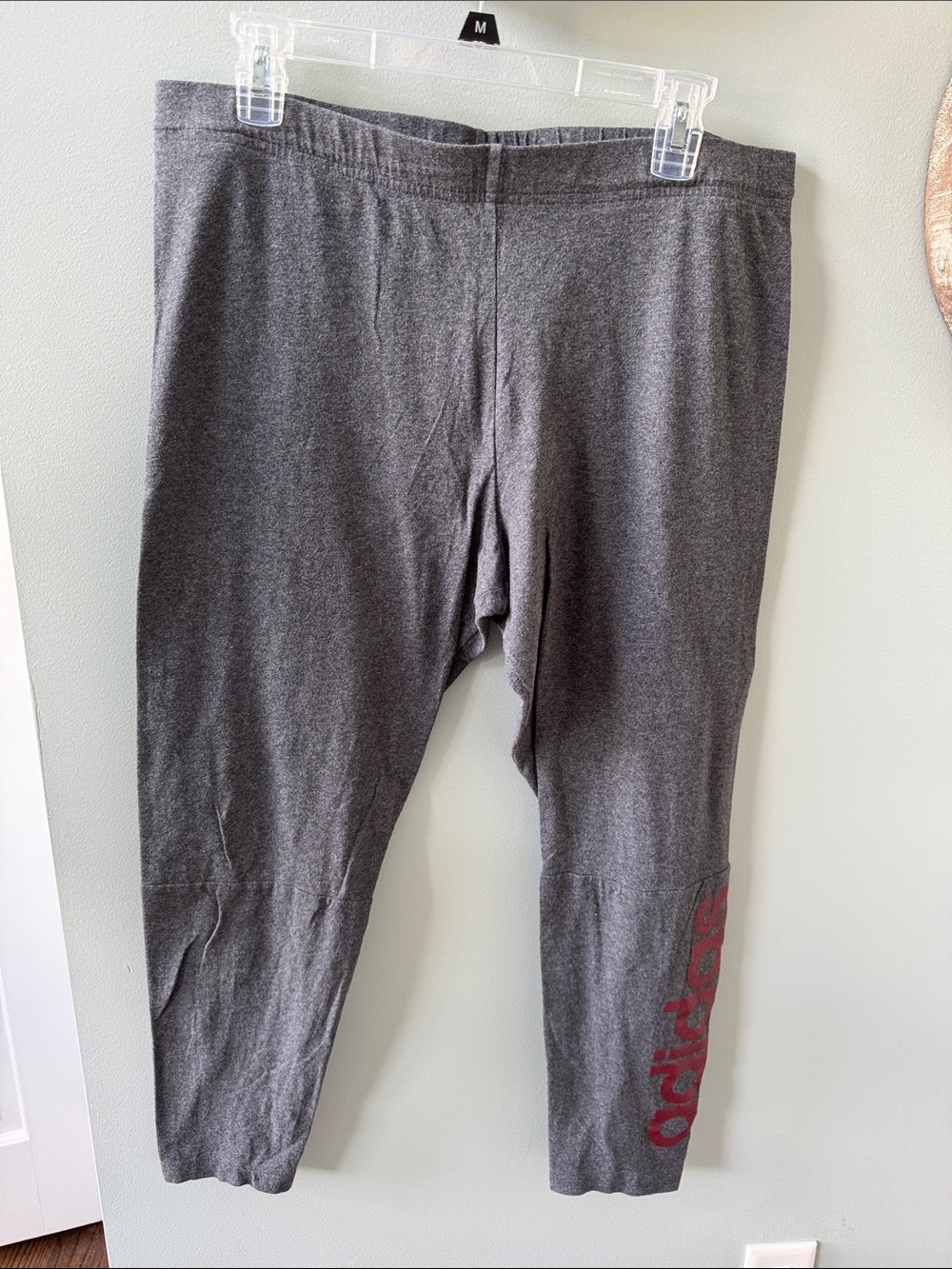 adidas Charcoal Gray Women’s Athletic Leggings with Red Logo size XL